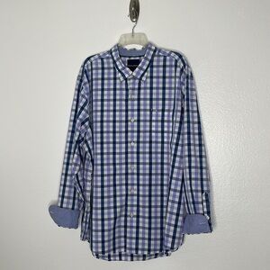 Tommy Bahama 100% Pima Cotton Long Sleeve Blue Plaid Button Up Shirt Size XXL